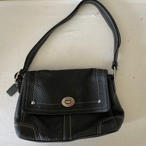 COACH Hamilton Pebbled Flap Turnlock Purse Black Leather Shoulder Bag